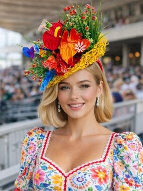Kentucky Derby Hat Vibrant Tropical Garden Floral Fascinator KY Oaks Headband